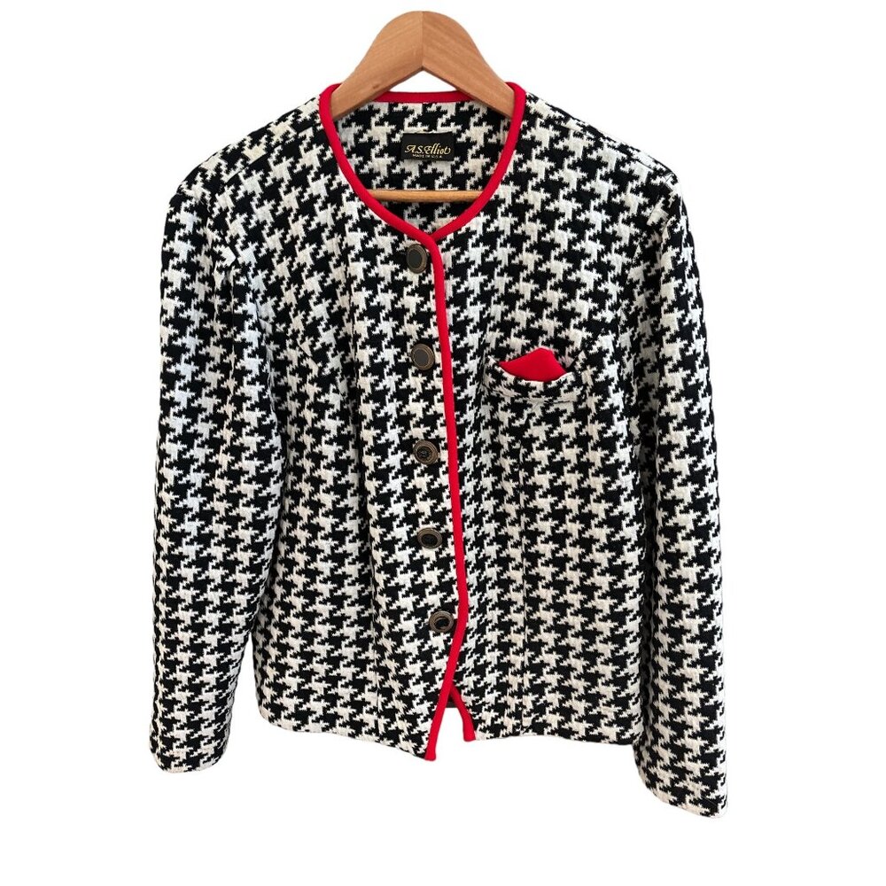 Academia  A.S. Elliot Houndstooth Jacket With Red Trim Size L